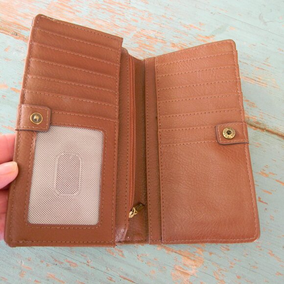FOSSIL TAN BROWN LEATHER LARGE SNAP CLOSURE WALLET - Picture 6 of 6